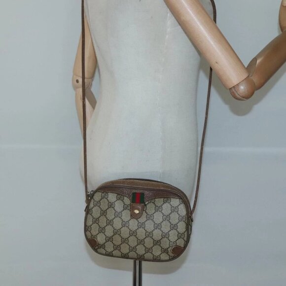 GUCCI GG Supreme Web Sherry Line Bag PVC Beige Gold 89 02 066 Auth 124761 - Picture 3 of 16